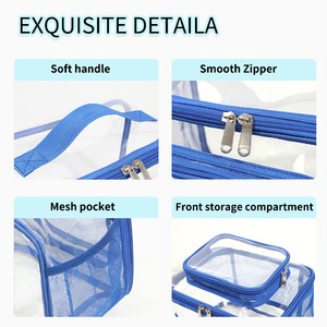 กระเป๋าเก็บเครื่องสำอาง PVC ทรงสี่เหลี่ยมโปร่งใสแบบพกพาสำหรับจัดเก็บอุปกรณ์อาบน้ำพร้อมช่องตาข่ายสำหรับการเดินทาง - Product Image 4