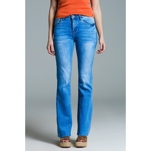 กางเกงยีนส์ทรงสกินนี่เอวปกติ ขาบาน สีไลท์วอช - Product Image 5