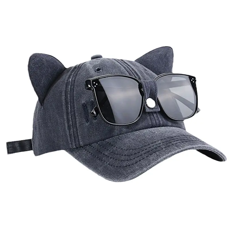 Симпатичная шапка-Авиатор с кошачьими ушками, однотонная хлопковая бейсболка с держателем для солнцезащитных очков