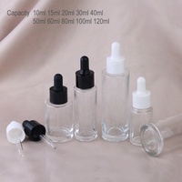Flacon compte-gouttes en verre transparent à épaule plate, cylindrique, pour cosmétiques, 50 ml, 60 ml, 2 oz, 30 ml