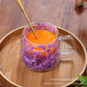 Wholesale High Profile Horizontal Handle High Borosilicate <b>Glass</b> Built-in Dry Flower Cup Clear <b>Insulated</b> Double <b>Glass</b> 200ml - Product Image 3