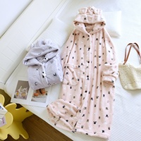 Vestido de Dormir Feminino de Flanela Grossa Yutu com Capuz e Manga Longa para Aquecimento e Conforto, Robe Solto para Uso Doméstico e Pijama