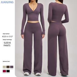 Wholesale V Neck Sports Suits For Women With Removable Chest Pad High Waist Workout Sets For Women Tummy Control Yoga Suit