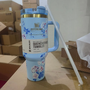 Tazza Termica Personalizzata da 40oz con Cannuccia, <span class=keywords><strong>Serie</strong></span> Floreale Stampata in 3D, Manico a Doppio Strato, Tazza da Viaggio in Acciaio Inox 304 - Product Image 6