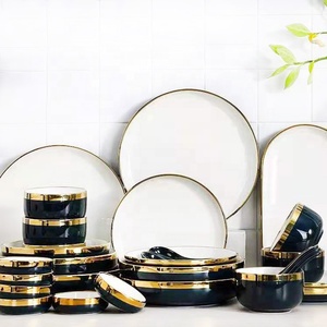 Vajilla Nórdica Azul Marino y Negra, Vajilla de Porcelana Fina, Platos de Cerámica, Juego de Vajilla para la Cena - Product Image 1