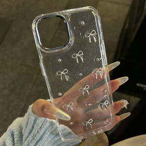 Transparent mignon paillettes arc Silicone Tpu <span class=keywords><strong>coque</strong></span> de téléphone pour <span class=keywords><strong>Iphone</strong></span> 16 15 Pro Max argent nœud papillon diamant <span class=keywords><strong>antichoc</strong></span> <span class=keywords><strong>coque</strong></span> souple - Product Image 4
