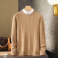 Pull 100% cachemire pur, col rond à manches longues, tricot torsadé double fil épais pour l'automne, possibilité de broderie personnalisée