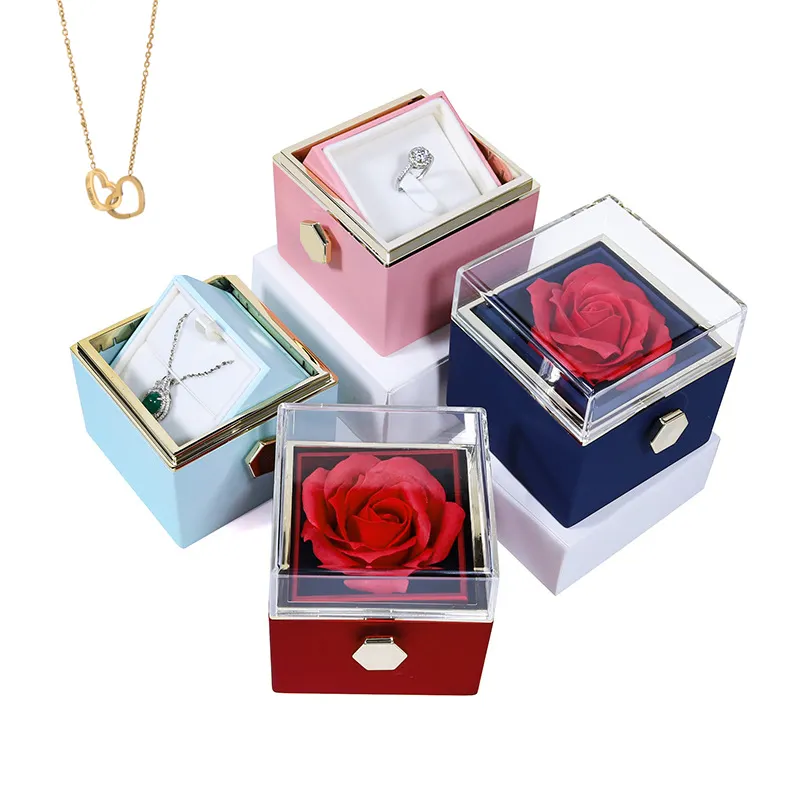 Joyería de moda cobre entrelazado corazones collar eterno la caja de rosas ahueca hacia fuera el corazón mujeres cadena colgante collar