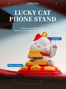 แมวกวักพลังงานแสงอาทิตย์ ของตกแต่งบ้าน/สำนักงาน ทำจากพลาสติก - Product Image 3