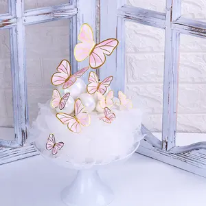 DIY 나비 케이크 장식 황금 라인 3D 보라색 핑크 나비 키트 장식 생일 파티 케이크
