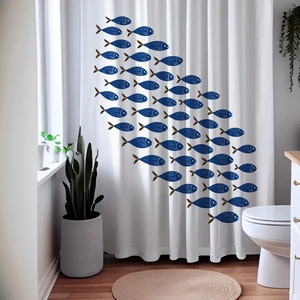 Navy Blue School of Fish Shower <strong>Curtain</strong> Polyester Waterproof <strong>Nautical</strong> Ocean Themed Bathroom <strong>Curtain</strong> - Product Image 1