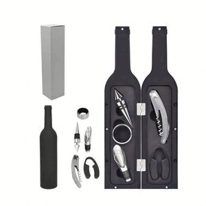 Juego de 5 piezas de abridor de vino de acero inoxidable moderno y sostenible con forma de botella, vertedor, sacacorchos, tapón y caja de regalo personalizada al por mayor - Product Image 1