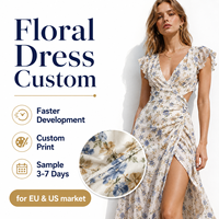 Robe florale pour femme, style Cottagecore, imprimé personnalisé, été, vintage, sexy, col en V, découpes latérales, fente haute, bohème, longueur midi