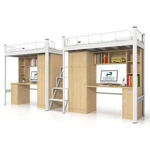 全金属耐用双人床学校大学双人阁楼床，带木质书桌和衣柜尺寸，为大学定制