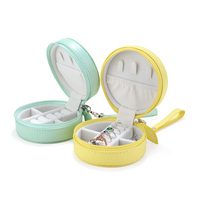 Étui à bijoux de voyage rond à fermeture éclair Organisateur de rangement en cuir PU fait à la main pour objets de valeur