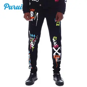 Изготовленная на заказ одежда известный фирменный рисунок граффити графитный на молнии с принтом джинсовые брюки для мужчин