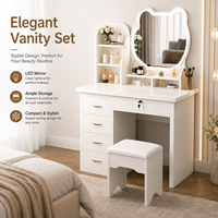 Ensemble de coiffeuse blanche de luxe avec miroir LED, table de maquillage avec tiroirs et tabouret pour chambre à coucher