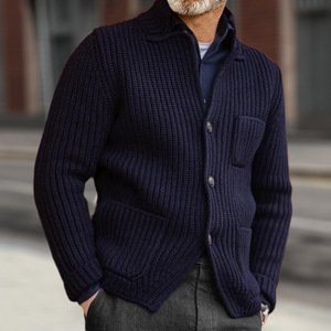 Men's Knit <b>Cardigan</b> <b>Sweater</b> Navy Blue Ribbed Button Front Casual Outerwear Large Size - Product Image 1