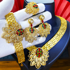 T379B Dubai & Arab <span class=keywords><strong>Saudi</strong></span> <span class=keywords><strong>Set</strong></span> Perhiasan Bola Zirkon Kubik Model Tetesan Air Berlapis Emas Tembaga untuk Wanita untuk Pesta Pertunangan - Product Image 4