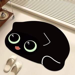 Tapis de bain mignon en forme de chat de dessin animé, en terre de diatomée, antidérapant, absorbant, séchage rapide, pour salle de bain, toilettes, entrée - Product Image 4