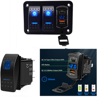 Panneau d'interrupteurs à bascule 2 voies 12/24V pour voiture, camping-car, camion, VTT, bateau, marine, avec voltmètre numérique LED et contrôle de circuit USB-C
