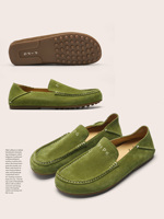 Mocassins décontractés faits main pour hommes en gros, en daim de vache vert, à enfiler, respirants, avec semelle extérieure en caoutchouc souple, fourniture directe usine