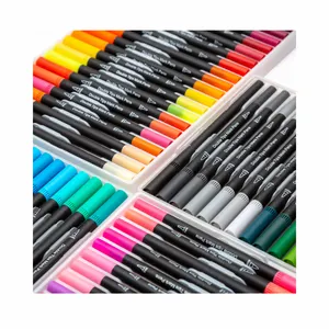 24色デュアルブラシペンセット水彩アートマーカーセット両面チップ明るく鮮やかな色子供用ブラシペン