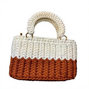 Vintage Style Chain <b>Mini</b> <b>Bag</b>-<b>Black</b> Grey Stylish Zipper Closure Boho Bucket Shoulder <b>Bag</b> Crochet Cotton Cord Weaving Waterproof - Product Image 2
