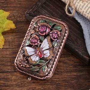 European Metal Retro Portable Pocket Folding Double-Sided Women's <b>Rectangular</b> Mini Gift Set Makeup <b>Mirror</b> - Product Image 2