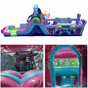 <span class=keywords><strong>Toboggan</strong></span> <span class=keywords><strong>aquatique</strong></span> gonflable géant sur le thème des jeux vidéo avec parcours d'obstacles et piscine pour la location - Product Image 3