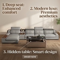 MULIGNA Luxus-Sofagarnitur Kunstleder-Ecksofa Wohnzimmermöbel Multifunktionales Sofa-Set mit Konsole und USB-Ladegerät
