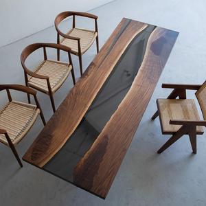 Bán Buôn Sang Trọng Hiện Đại Tùy Chỉnh Bàn Ăn Rắn Gỗ Óc Chó Với Đại Dương Và Sông Nhựa Epoxy Cho Căn Hộ Và Khách Sạn - Product Image 4