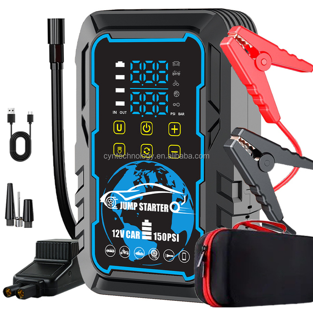 12v Portable Car Battery Charger Pack Jump Starter With Tyre Pump Jump Starter Power Bank With Air Compressor