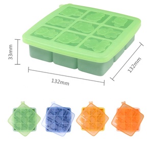 Bandeja de silicona para cubitos de hielo de grado alimenticio para el hogar con tapa, contenedor de almacenamiento de alimentos para niños, moldes para cubitos de hielo de 9 cavidades - Product Image 4