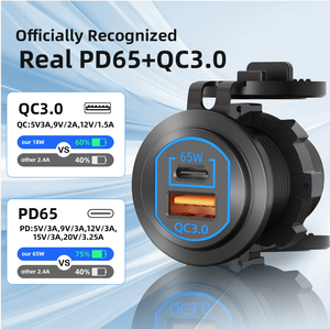 Presa USB C 12V 65W con Porta PD3.0 e Ricarica Rapida 3.0 18W, Presa USB Impermeabile per <span class=keywords><strong>Auto</strong></span> - Product Image 4