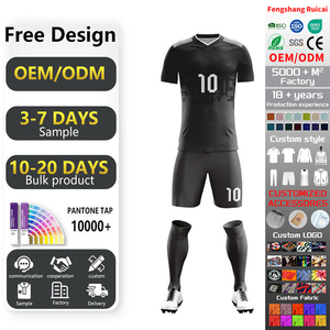 Pabrik Sumber OEM ODM, Jersey Sepak Bola Digital Print Hitam Custom, Set Seragam Tim Sepak Bola Bernapas dengan Logo Sponsor yang Dipersonalisasi - Product Image 1