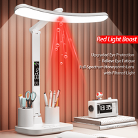 Lampe de bureau avec affichage d'horloge LED, gradation progressive, 3 températures de couleur, lampe de lecture rechargeable, lampe de table pour l'étude