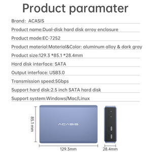 ACASIS sabit Disk kutu SDD HDD muhafaza <span class=keywords><strong>RAID</strong></span> kabine USB 3.0 çift Disk harici 2.5 inç "destek SATA & 12TB - Product Image 6