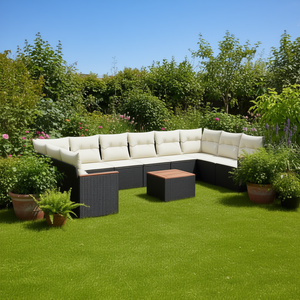 Ensemble de canapés de jardin noir et crème, en rotin PE résistant à l'eau, design contemporain - Product Image 2