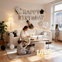 Ballon en aluminium en forme de bouteille de whisky, thème argenté, ensemble de ballons Joyeux Anniversaire et Saint-Valentin, guirlande lumineuse LED, pour fêtes d'adultes et d'enfants