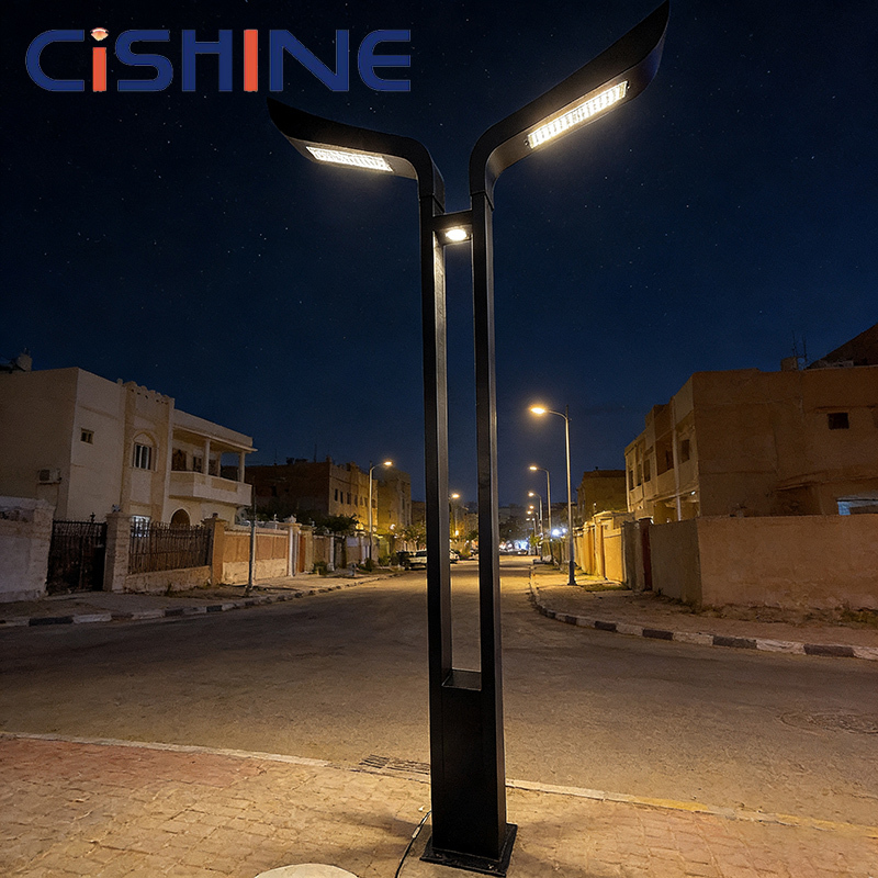 Cishine Outdoor Waterproof Decorative 50w Double Arm Led Garden Lamp Post Light Pole Classic Design Weather-Resistant for Yard