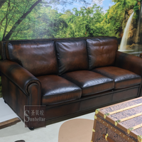 Sur mesure en cuir véritable canapé meubles Antique en détresse marron plein canapé en cuir véritable 3 places hôtel canapé salon canapé Cama