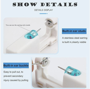 Descartável Crown White Steel <span class=keywords><strong>Ear</strong></span> Stud Assepsis <span class=keywords><strong>Punch</strong></span> Ferramenta Corpo de Segurança Nariz Umbigo Orelha Piercing Gun Kit Aço Inoxidável Jóias - Product Image 2