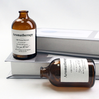 Bouteille diffuseur en verre ambré rond de 100 ml, vide, rechargeable, pour huiles essentielles d'aromathérapie, avec bouchon en liège