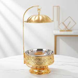 Chauffe-Plat Royal 8L Doré en Acier Inoxydable avec Couvercle Dôme Élégant pour Banquets et Événements - Product Image 3