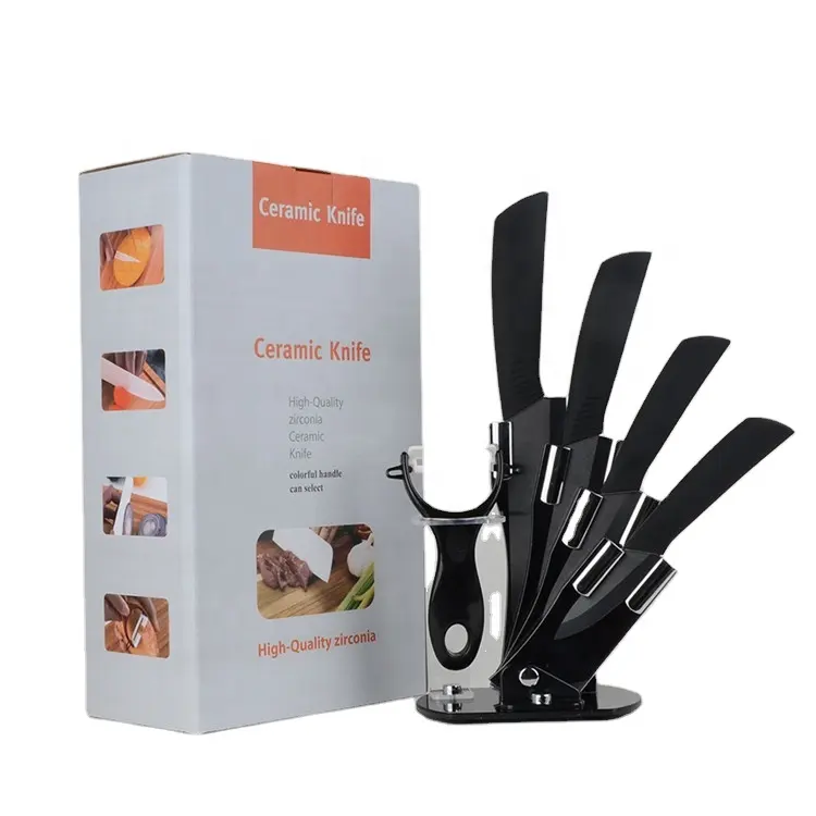 Black Color Ceramic Knife Set with 6 Pieces Knives with Acrylic Holder Knife Set