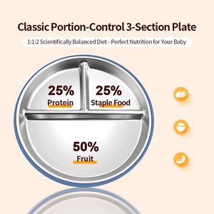Stainless Steel <b>Divided</b> Plates for Toddler Baby <b>Self</b> Feeding 3 Section 9 Inch Reusable Food Container - Product Image 4