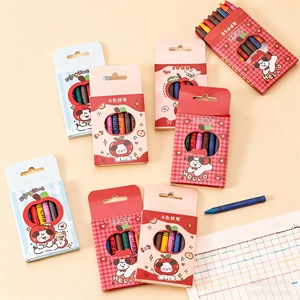 Crayons de cire rouges motif pomme de dessin animé, 12 couleurs, pour étudiants, pour le dessin et le graffiti, ne salissent pas les mains, ensemble de papeterie - Product Image 2