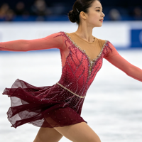 Robe de patinage artistique à col en V et manches longues, dégradé rouge vin, avec strass en maille pour enfants et adultes, pour compétitions et spectacles sur glace