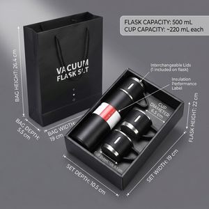 Set de Termo de Acero Inoxidable de 500 ml (17 oz) con Logotipo Personalizado, Botella Térmica de Doble Pared, Set de Regalo con 2 Tapas y Caja de Regalo de Lujo - Product Image 3